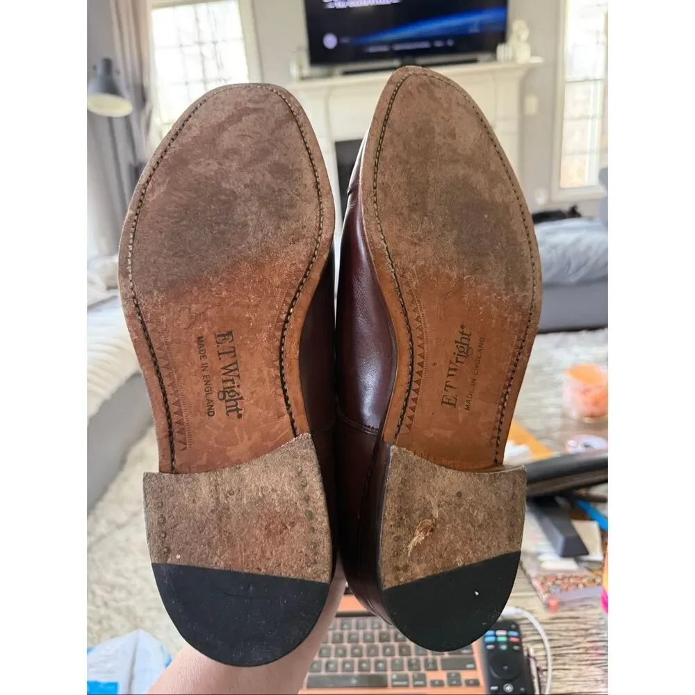 E.T. Wright Masters Collection Dark Brown Cap Toe Lace Up Loafers sz 10EE EUC